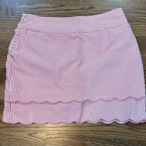 crown & ivy Red and White Striped Double Scallop Hem Skort